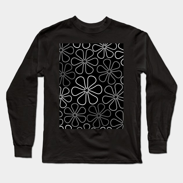 Abstract Flowers White Grays Black Long Sleeve T-Shirt by NataliePaskell